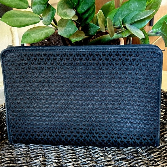 LANVIN Monogrammed Cosmetic Bag Black Zippered Pouch Clutch - Picture 3 of 5